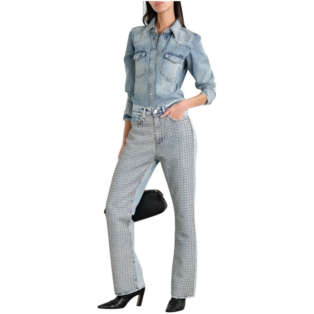 NEW Frame The Showgirl Straight-Leg Jeans MSRP $1298 Embellished Diamonds